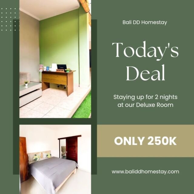 Rp. 250.000 / night

Double Room Bali DD homestay seminyak

wifi

private bathroom

Towel

Sheet

Cleaned every day

2 minutes from La Favela Bar
600 meters to the beach

Free parking subject to availability

24 hour receptionist

Double Beds Available

Cheapest and most valuable for the Seminyak area and surrounding areas

Please check daily availability
https://wa.me/62895385931821
Email: baliddhomestay@gmail.com
www.baliddhomestay.com
#hotelrooms #homestaybali #hotelseminyak #hotelmurahbali #hotelbali #hotelroom #homestay #hoteltravel #hotelbalimurah #homestaybalimurah #hotel #hotelmurah #roomforrent #seminyakcommunity #seminyakvilla #airbnbtravel #airbnb #airbnbbali